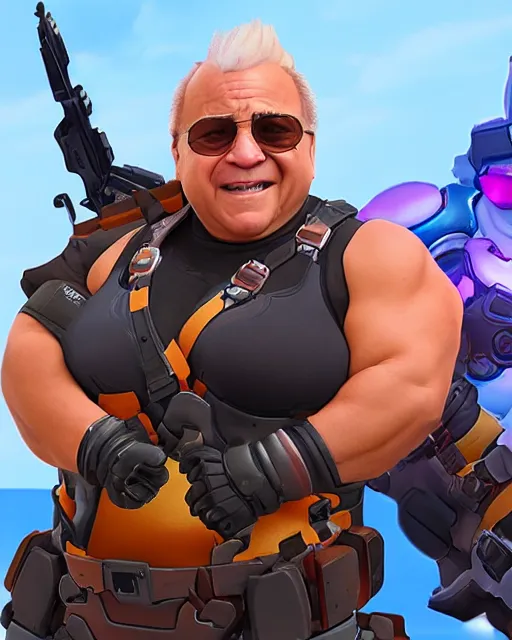 Prompt: danny devito as zarya in overwatch