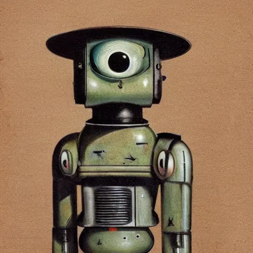 Image similar to medium shot 1 9 5 0 s retro cactus robot, bionic arms and eyes. muted colours. by jean - baptiste monge