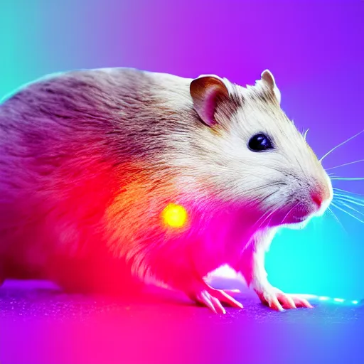 Image similar to cyberpunk hamster made of glowing rainbow neon lights, 8 k, hd, logo