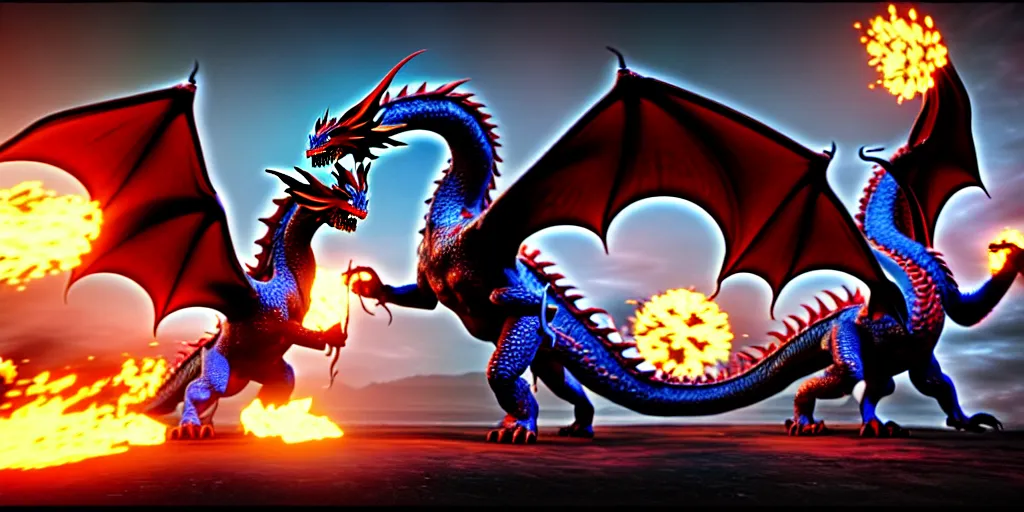 Image similar to all the elemental dragons meeting each other, photorealistic 3 d render, unreal engine, ultra detailed