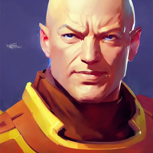 Image similar to Greg Manchess portrait painting of Professor Xavier as Overwatch character, medium shot, asymmetrical, profile picture, Organic Painting, sunny day, Matte Painting, bold shapes, hard edges, street art, trending on artstation, by Huang Guangjian and Gil Elvgren and Sachin Teng