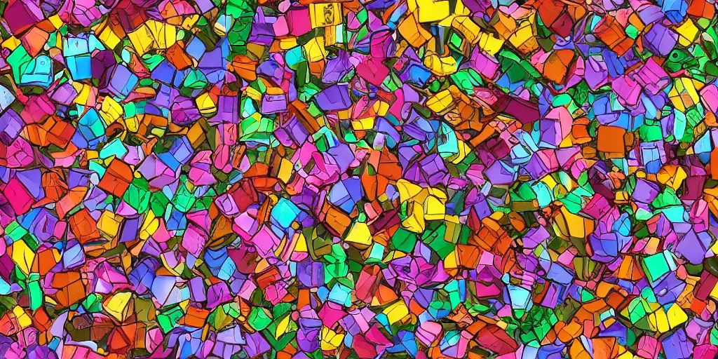 Image similar to escher style seamless pattern of large colorful cubes, 3 d render