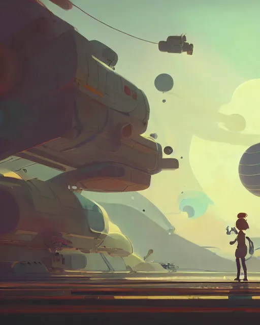 Prompt: landing on the space station settlement, cory loftis, james gilleard, atey ghailan, makoto shinkai, goro fujita, studio ghibli, rim light, exquisite lighting, clear focus, very coherent, plain background, soft painting