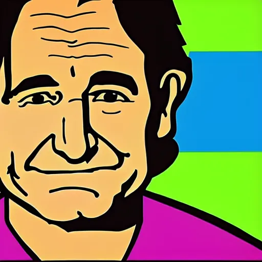 Prompt: portrait robin williams as link by romero britto : 1 high contrast, hard edges, zelda, geometric shapes, masterpiece : 1