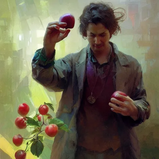 Image similar to the hand is reaching for the apple, painting by Craig Mullins, 4k, octane, digital painting, artstation, concept art, sharp focus, illustration, art by artgerm and greg rutkowski and alphonse mucha,