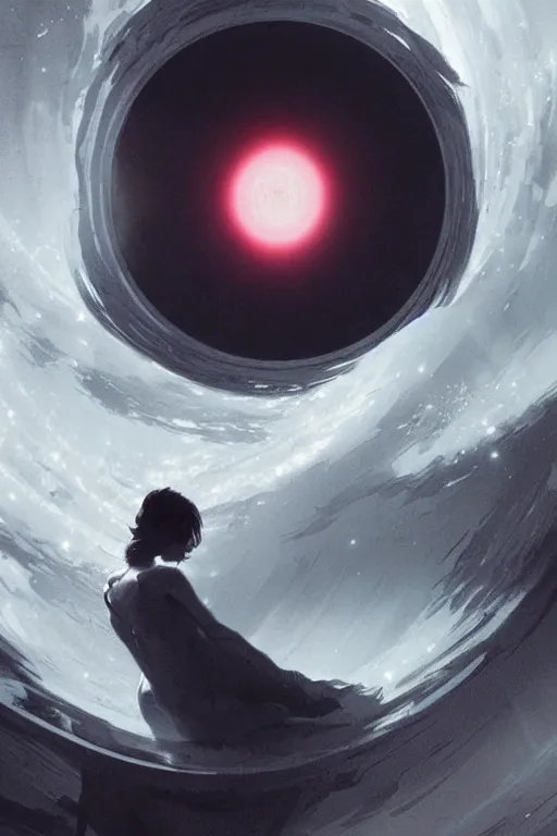 Prompt: poster artwork. black hole. gorgeous. award winning. washed out. desaturated. art by wlop, mars ravelo and greg rutkowski.