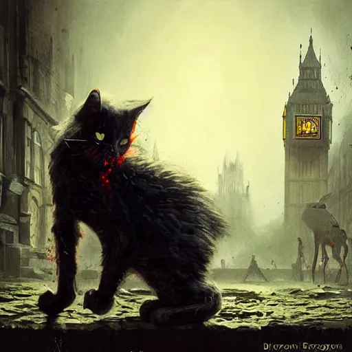 Image similar to zombie cat in london geog darrow greg rutkowski
