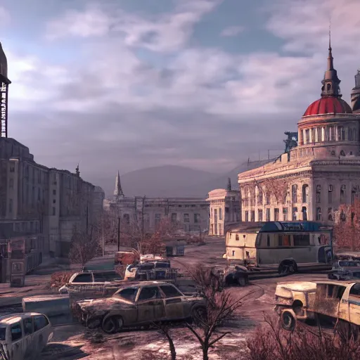 Image similar to fallout 5 set in budapest, game screenshot, 4 k, high detail