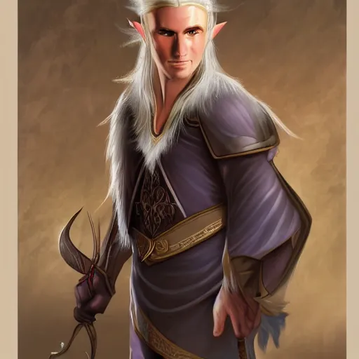 Prompt: A male white half elf with magic. Tavern. Fantasy. D&D. Portrait.