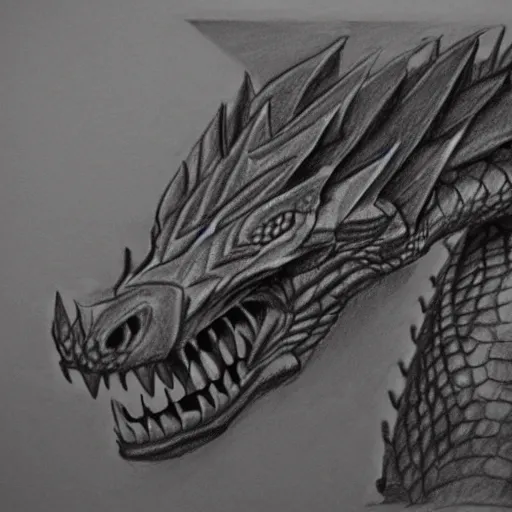 Prompt: pencil drawing of a realistic serpentine dragon