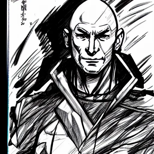 Prompt: Manga styled Jean Luc Picard, Yoji Shinkawa, hard drawing