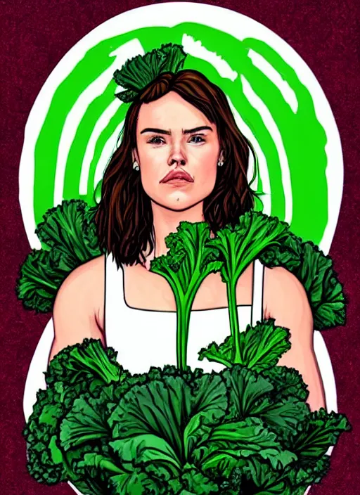 Prompt: portrait of daisy ridley as kale!!!!!!