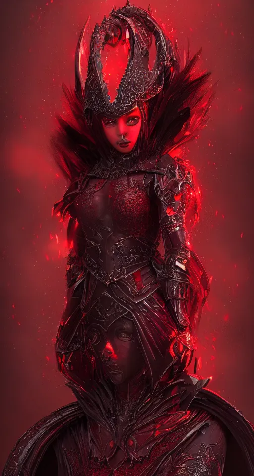 Prompt: Gothic princess in dark and red dragon armor, hyperdetailed, artstation, cgsociety, golden hour 8k
