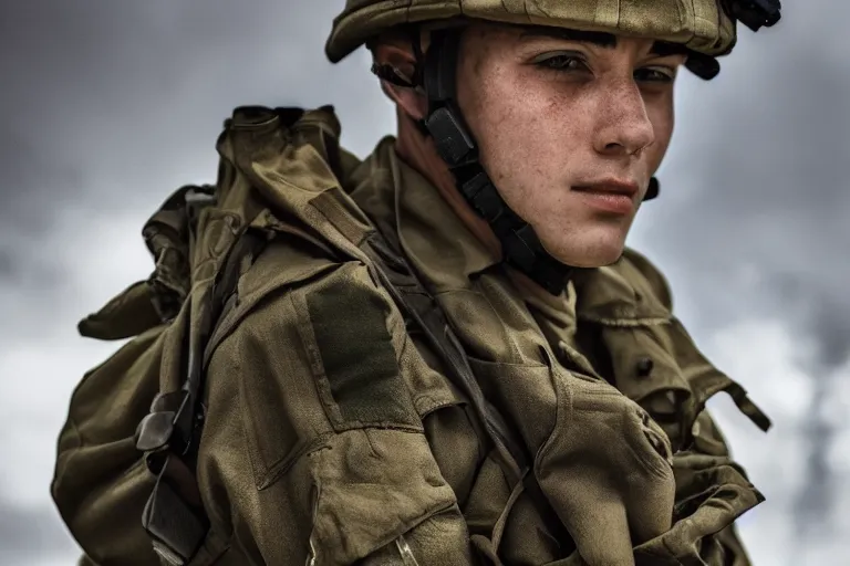 Image similar to a cinematic headshot portrait of a soldier