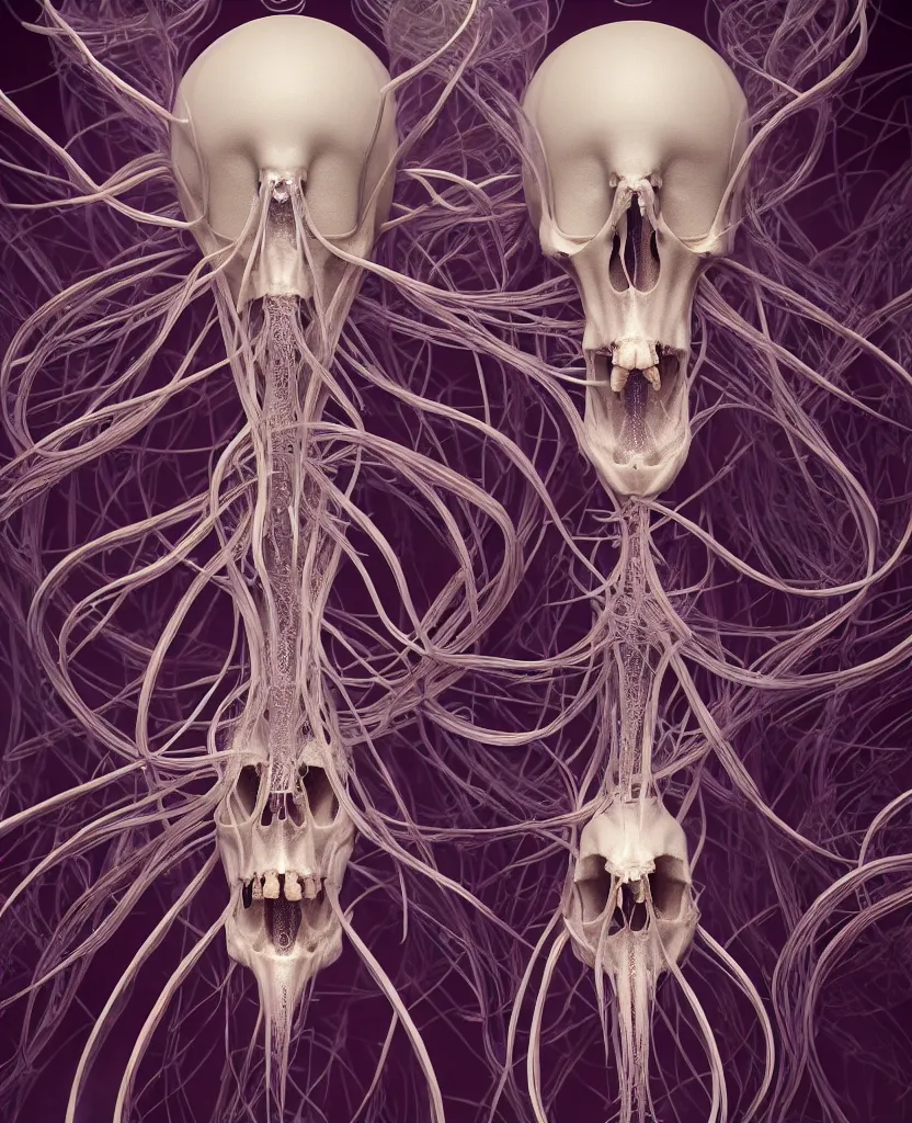 Prompt: symmetry!! goddess close - up portrait human skeleton, ram skull, squid phoenix jellyfish, orchid, betta fish, bioluminiscent, intricate artwork by tooth wu and wlop and beeple. octane render, trending on artstation, greg rutkowski very coherent symmetrical artwork. cinematic, hyper realism, high detail, octane render, 8 k