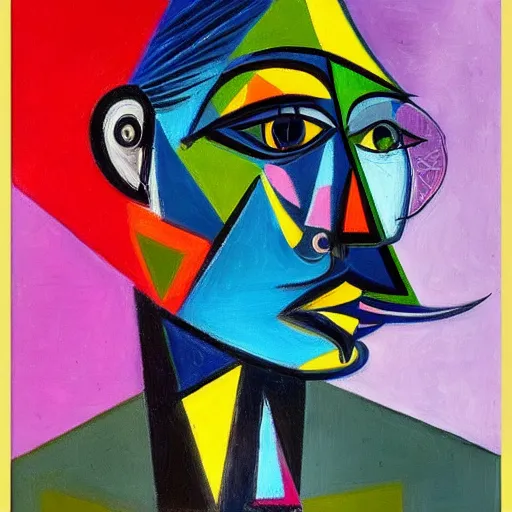 Prompt: Intricate five star Bird facial portrait by Pablo Picasso, oil on canvas, high detail, matte finish, high contrast, 3d depth, masterpiece, vivid colors, artstationhd