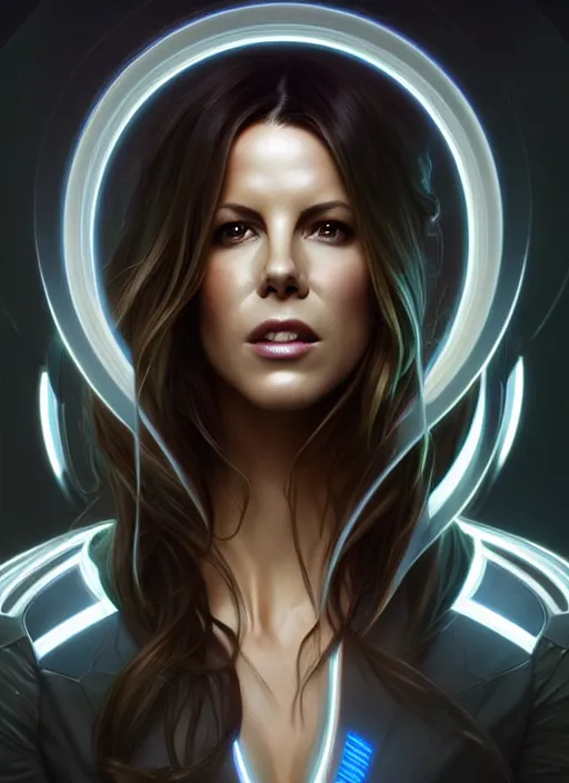 Prompt: symmetry!! portrait of kate beckinsale, sci - fi, gateway to another dimension, tech wear, glowing lights!! intricate, elegant, highly detailed, digital painting, artstation, concept art, smooth, sharp focus, illustration, art by artgerm and greg rutkowski and alphonse mucha