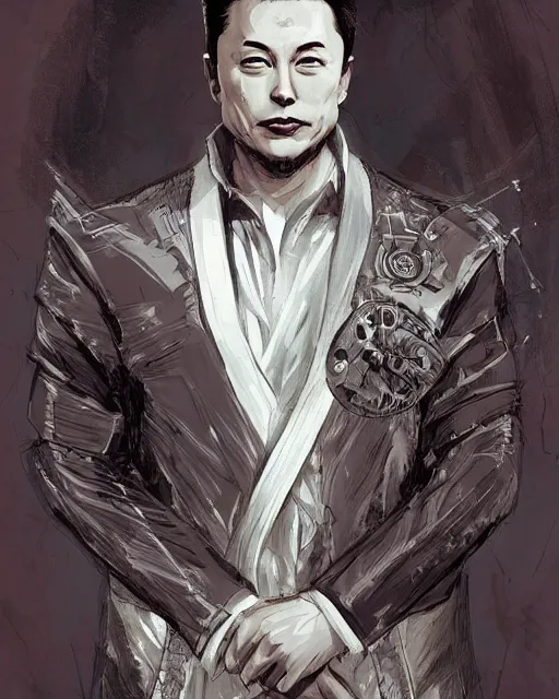 Image similar to an anime portrait of elon musk as a beautiful man wearing a barong tagalog from skyrim, by stanley artgerm lau, wlop, rossdraws, james jean, andrei riabovitchev, marc simonetti, and sakimichan, trending on artstation