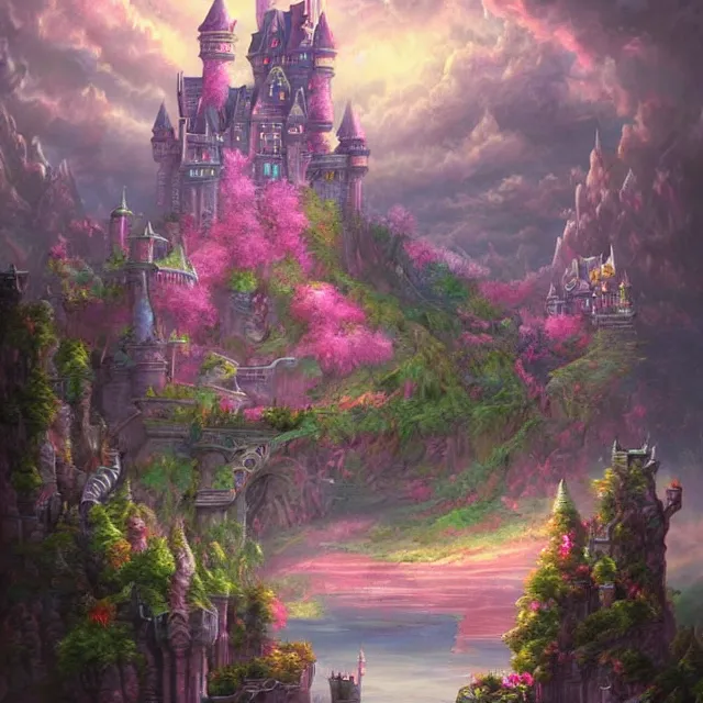 Image similar to infinitely detailed scenery art expanding fantasy dream art candy world with a castle made out of candy detailed scenery artwork, candy scenery artwork scenery artstation!! scenery pixiv!!