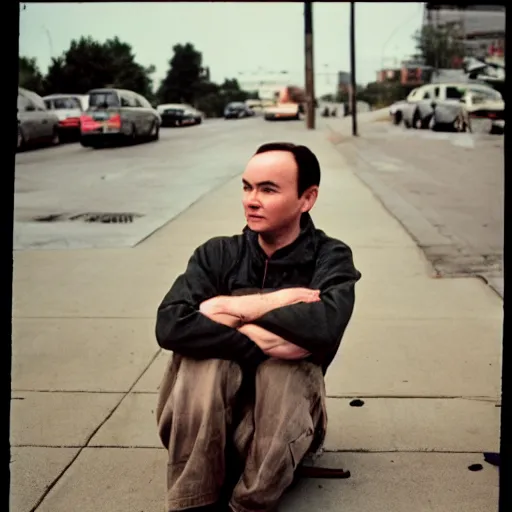 Image similar to Senator Mike Lee as a disheveled homeless man. CineStill