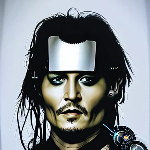 Prompt: johnny depp as a borg drone, tng, star trek, the borg, cybernetic implant, borg collective, hd, full length portrait, photorealistic