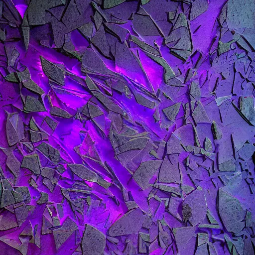 Image similar to light 3D!!!, purple shattered paint!, glowing lava!!!, conglomerate!, slush!!, organized composition!, abstract sculpture!!!!, black backdrop!, 4k!, award-winning photo!!!!