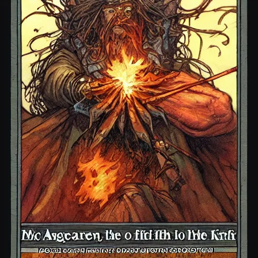 Image similar to magic the gathering koth bringer of fire - art by rebecca guay