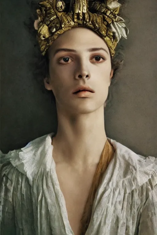 Image similar to hyperrealism close - up fashion portrait by roversi photo from the holy mountain by alejandro jodorowsky in style of francisco goya