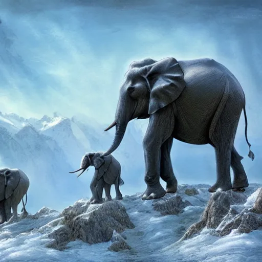 Image similar to ghost elephants in the Alps, Darrell K Sweet, artstation, concept art, digital art