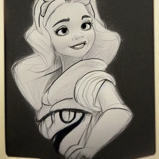 Image similar to milt kahl pencil sketch of chloe grace moretz in disney snow white