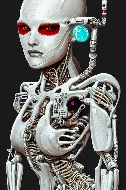 Image similar to portrait of a cyborg woman by Roger Dean, biomechanical, hyper detailled, trending on artstation