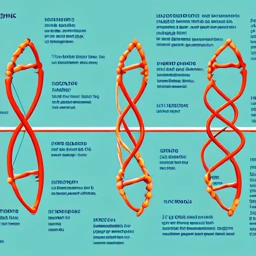 Prompt: infographic from a dna double helix, where the nucleobases consist of the 4 elements ( fire, earth, water, air )