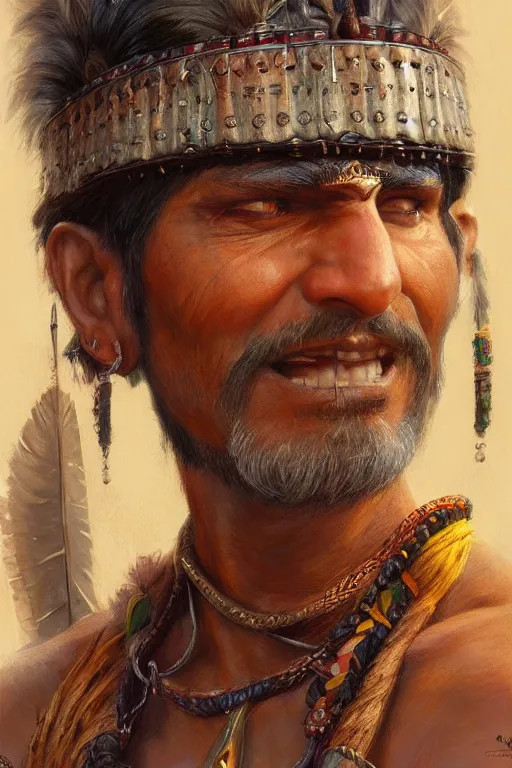 Image similar to Indian warrior, closeup character portrait art by Donato Giancola, Craig Mullins, digital art, trending on artstation