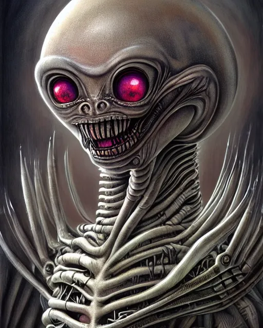 Image similar to highly detailed giger alien, hyper realistic, artstation, illustration, nicoletta ceccoli, mark ryden, lostfish, dan decarlo, bob clampett, max fleischer, digital paint, matte paint, vivid colors, detailed and intricate environment
