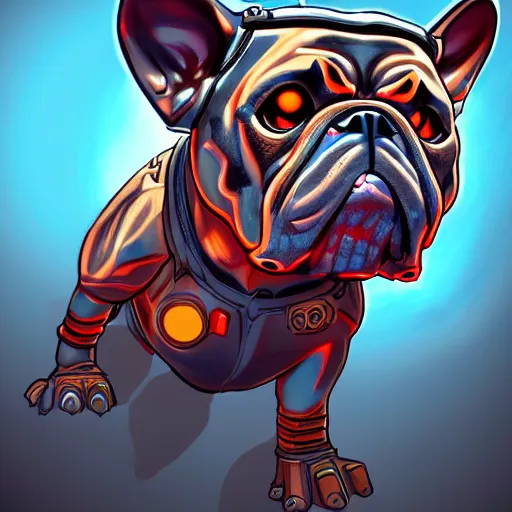 Image similar to cyborg bulldog comic style concept art, elegant, colorful, highly detailed, digital painting, artstation, concept art, illustration