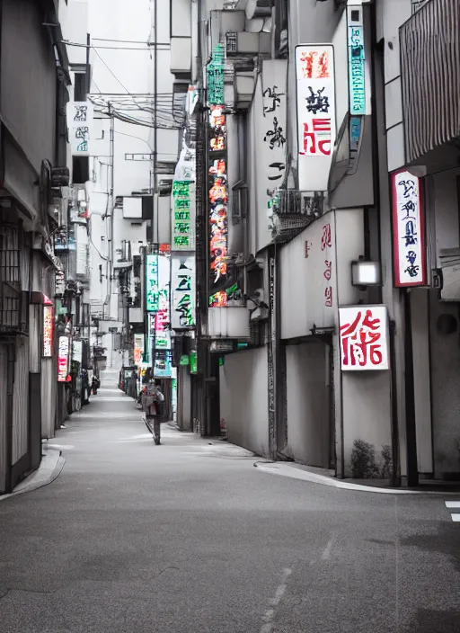 Image similar to weird streets of tokyo where no tourists are allowed, photorealistic, canon r 3, symmetry, octane render, unreal engine, dramatic lights