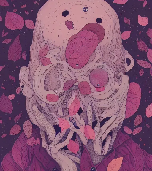 Prompt: portrait, nightmare anomalies, leaves with no - face by miyazaki, violet and pink and white palette, illustration, kenneth blom, mental alchemy, james jean, pablo amaringo, naudline pierre, contemporary art, hyper detailed