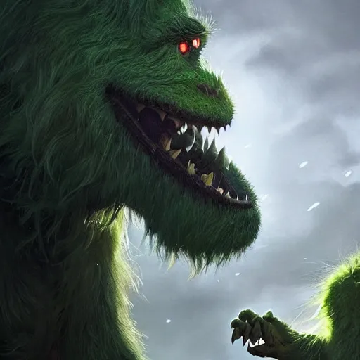 Image similar to a big green hairy monster but with googly eyes, realistic, 8 k, extremely detailed, cgi, trending on artstation, hyper - realistic render, by greg rutkowski