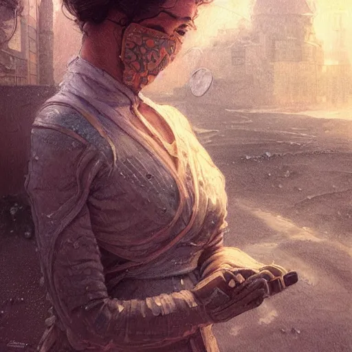 Prompt: A close up portrait on the street of Russian sleeping quarters on the moon, Norilsk, sci-fi, fantasy, intricate, very very beautiful, elegant, highly detailed, digital painting, artstation, concept art, smooth, sharp focus, illustration, art by artgerm and greg rutkowski and alphonse mucha