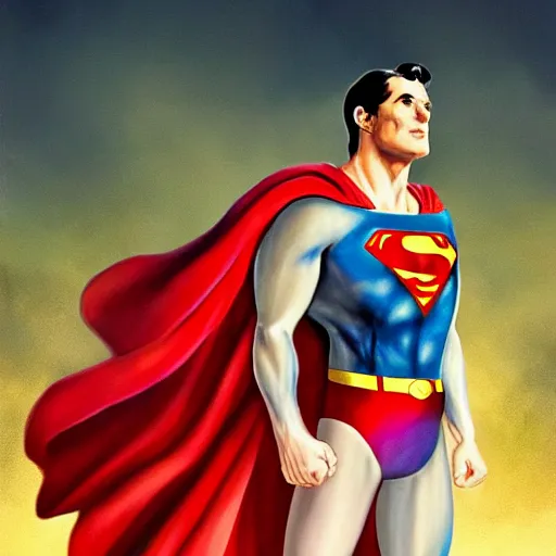 Image similar to superman comes face to face with homelander, artstation hall of fame gallery, editors choice, #1 digital painting of all time, most beautiful image ever created, emotionally evocative, greatest art ever made, lifetime achievement magnum opus masterpiece, the most amazing breathtaking image with the deepest message ever painted, a thing of beauty beyond imagination or words, 4k, highly detailed, cinematic lighting