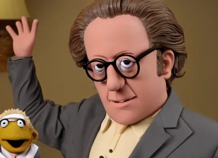 Image similar to film still of Robert California as a muppet from The Office, 4k