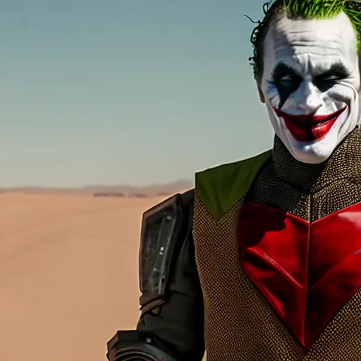 Prompt: cinematic portrait of the joker wearing t - 5 1 b power armor in the desert, 8 k, very detailed, very intricate,