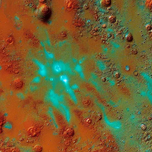 Prompt: martian surface with extraterrestrial and colorful vegetation