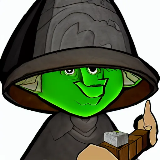 Prompt: vinny from vinesauce with his question mark block hat as gandalf the white