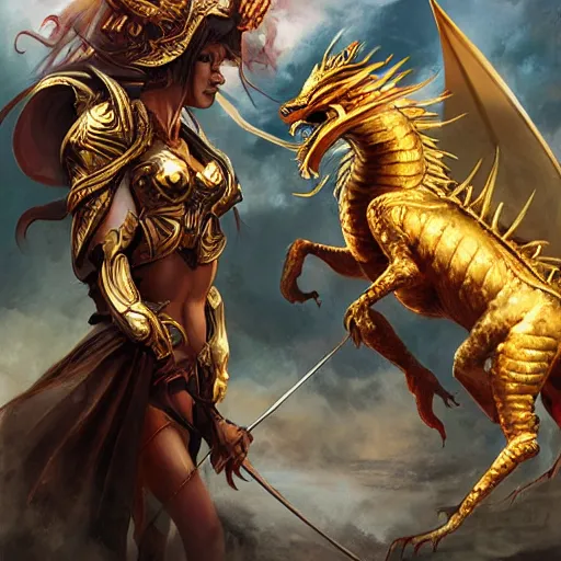 Image similar to Golden dragon and rider, wlop