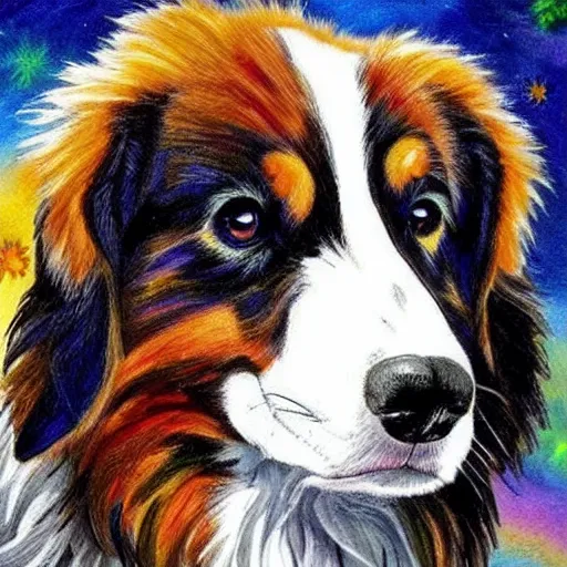 Image similar to australian shepard in the style of neil gaiman