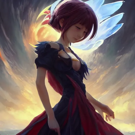 Image similar to an oil painting of a beautiful anime girl with demon wings, by artgerm and greg rutkowski, hd, hdr, ue 5, ue 6, unreal engine 5, cinematic 4 k wallpaper, 8 k, ultra detailed, high resolution, artstation, award winning