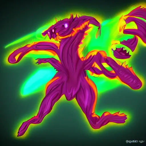 Image similar to creature concept of a neon elemental, whirling energy made of neon ( dramatic, cinematic, digital fantasy art )