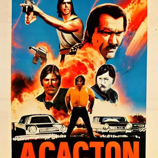 Prompt: action movie poster from 1970's