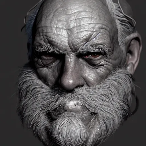 Image similar to an old man with thick cobwebs covering his face, detailed, realistic, unreal engine, cgsociety, by wlop and artgerm